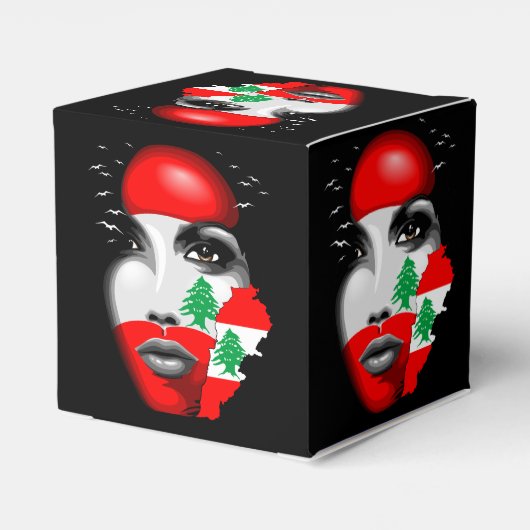 Libanon Vlag en Kaart op het gezicht van het meisj Bedankdoosjes (Achterkant)