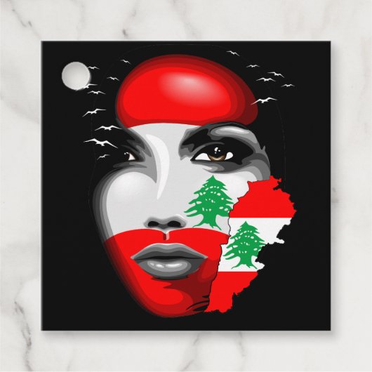 Libanon Vlag en Kaart op het gezicht van het meisj Bedankjes Labels (Voorkant)