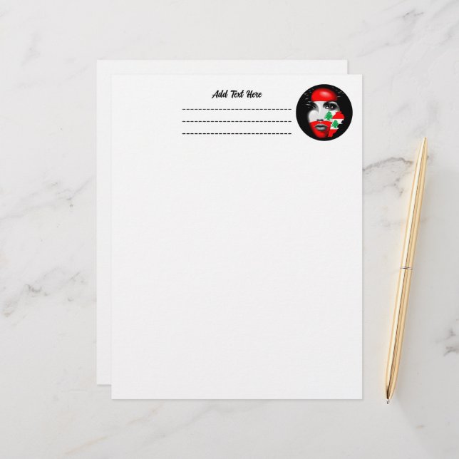 Libanon Vlag en Kaart op het gezicht van het meisj Briefhoofd (Voorkant / Achterkant in situ)