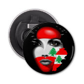 Libanon Vlag en Kaart op het gezicht van het meisj Button Flesopener (Voorkant)