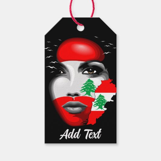 Libanon Vlag en Kaart op het gezicht van het meisj Cadeaulabel (Voorkant)