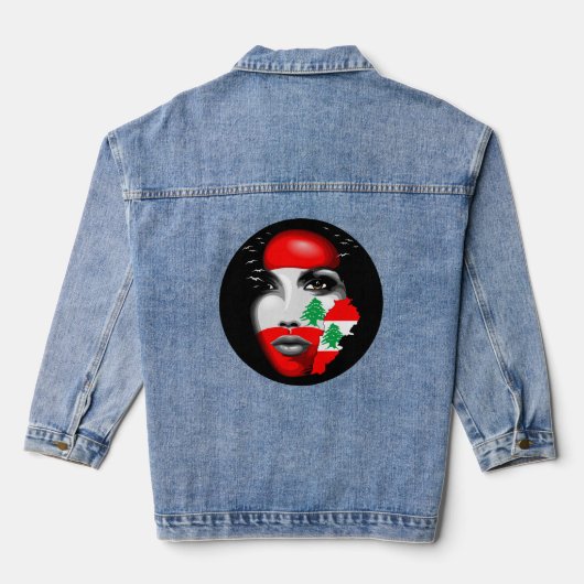 Libanon Vlag en Kaart op het gezicht van het meisj Denim Jacket (Achterkant)