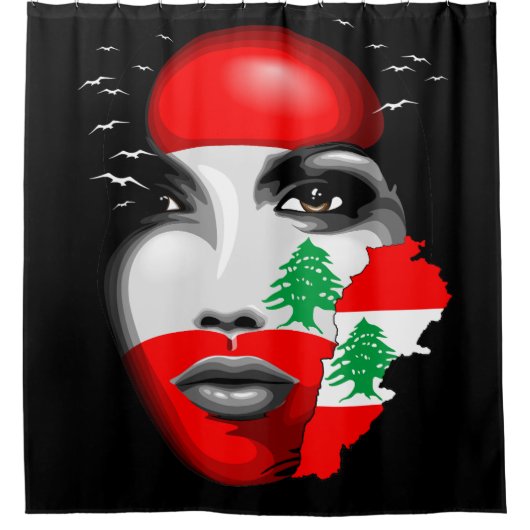 Libanon Vlag en Kaart op het gezicht van het meisj Douchegordijn (Voorkant)