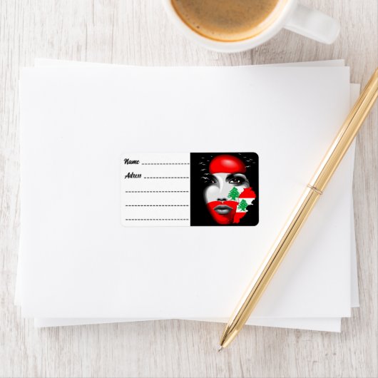 Libanon Vlag en Kaart op het gezicht van het meisj Etiket (Insitu)