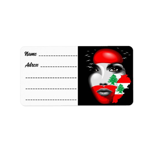 Libanon Vlag en Kaart op het gezicht van het meisj Etiket (Voorkant)