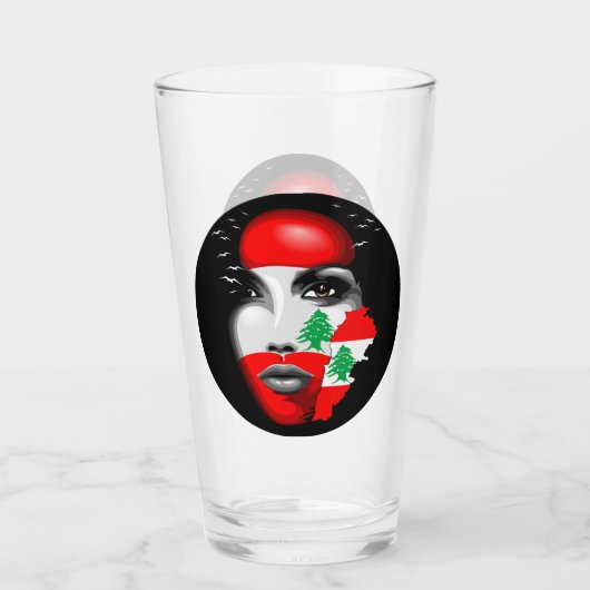 Libanon Vlag en Kaart op het gezicht van het meisj Glas (Achterkant)