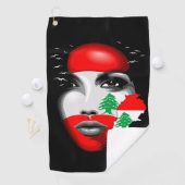 Libanon Vlag en Kaart op het gezicht van het meisj Golfhanddoek (Insitu)