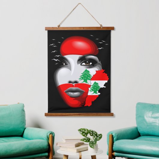 Libanon Vlag en Kaart op het gezicht van het meisj Hangend Wandkleed (Woonkamer)