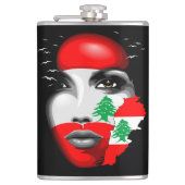 Libanon Vlag en Kaart op het gezicht van het meisj Heupfles (Voorkant)