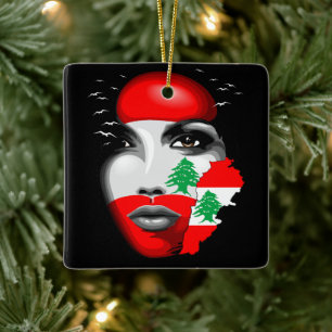 Libanon Vlag en Kaart op het gezicht van het meisj Keramisch Ornament