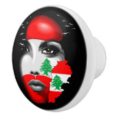 Libanon Vlag en Kaart op het gezicht van het meisj Keramische Knop (Rechts)