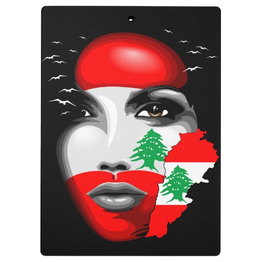 Libanon Vlag en Kaart op het gezicht van het meisj Klembord (Achterkant)