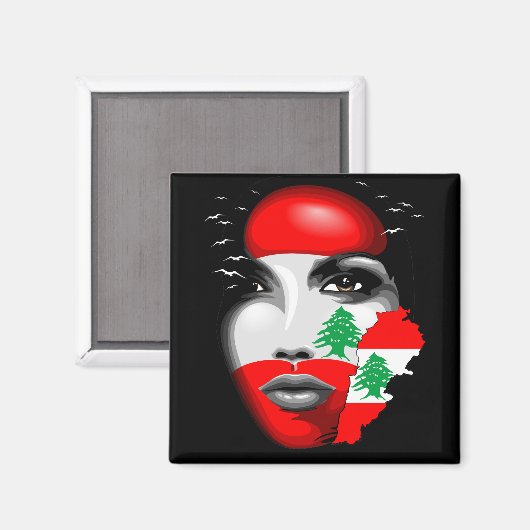 Libanon Vlag en Kaart op het gezicht van het meisj Magneet (Voorkant / Achterkant)