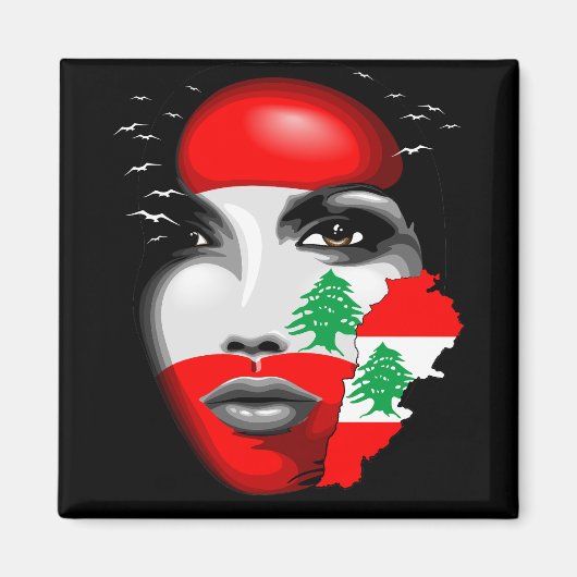 Libanon Vlag en Kaart op het gezicht van het meisj Magneet (Voorkant)