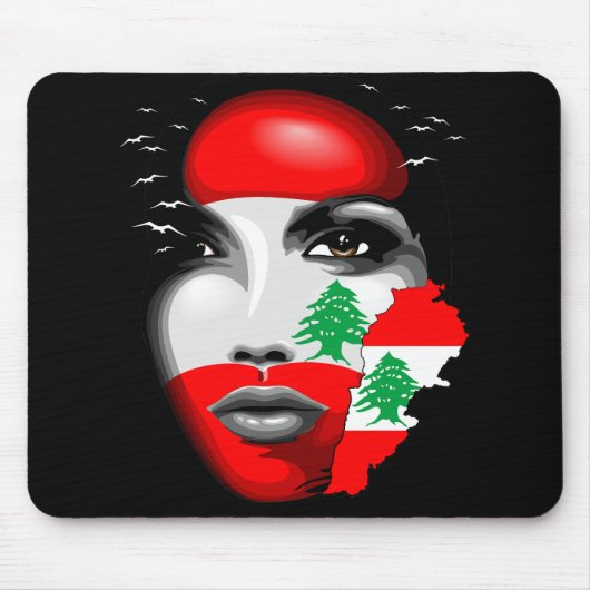 Libanon Vlag en Kaart op het gezicht van het meisj Muismat (Voorkant)