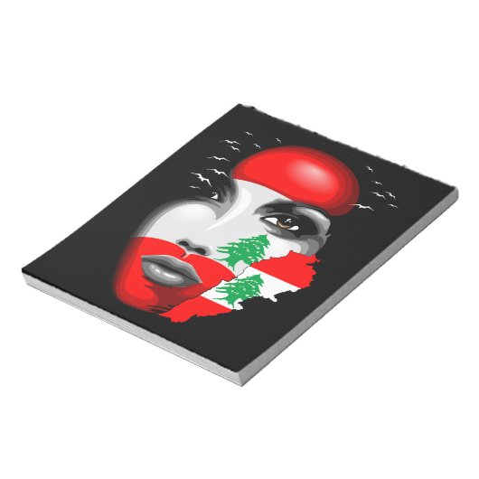 Libanon Vlag en Kaart op het gezicht van het meisj Notitieblok (Linkerzijde)