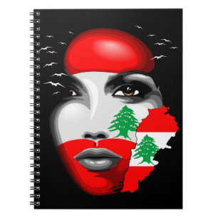 Libanon Vlag en Kaart op het gezicht van het meisj Notitieboek