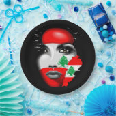 Libanon Vlag en Kaart op het gezicht van het meisj Papieren Bordje (Feest)