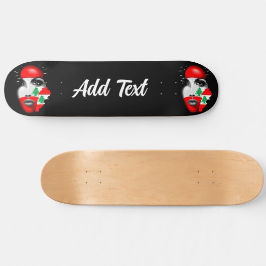 Libanon Vlag en Kaart op het gezicht van het meisj Persoonlijk Skateboard (Horizontaal)