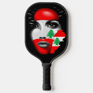 Libanon Vlag en Kaart op het gezicht van het meisj Pickleball Paddle