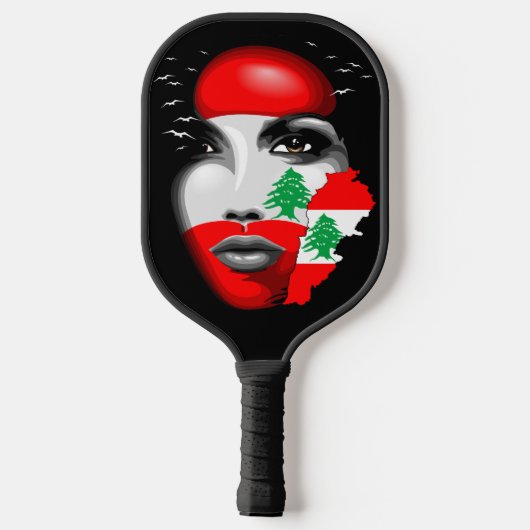 Libanon Vlag en Kaart op het gezicht van het meisj Pickleball Paddle (Achterkant)