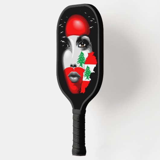 Libanon Vlag en Kaart op het gezicht van het meisj Pickleball Paddle (Links)