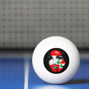 Libanon Vlag en Kaart op het gezicht van het meisj Pingpongbal