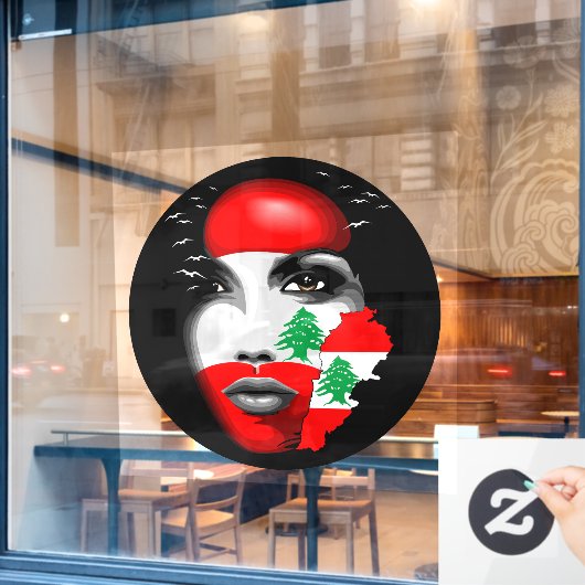 Libanon Vlag en Kaart op het gezicht van het meisj Raamsticker (Cafe Raam)