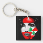 Libanon Vlag en Kaart op het gezicht van het meisj Sleutelhanger (voorkant)