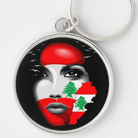 Libanon Vlag en Kaart op het gezicht van het meisj Sleutelhanger (Voorkant)