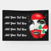 Libanon Vlag en Kaart op het gezicht van het meisj Spandoek (Horizontaal)