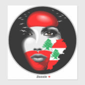 Libanon Vlag en Kaart op het gezicht van het meisj Sticker (Vel)