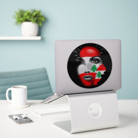 Libanon Vlag en Kaart op het gezicht van het meisj Sticker (Laptop op bureau)