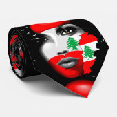 Libanon Vlag en Kaart op het gezicht van het meisj Stropdas (Opgerold)