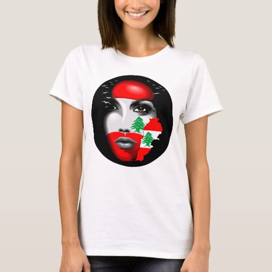 Libanon Vlag en Kaart op het gezicht van het meisj T-shirt (Voorkant)
