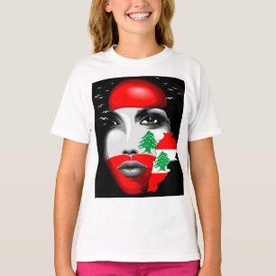 Libanon Vlag en Kaart op het gezicht van het meisj T-shirt