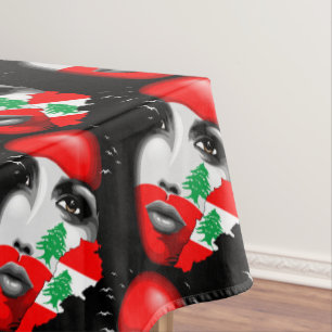 Libanon Vlag en Kaart op het gezicht van het meisj Tafelkleed