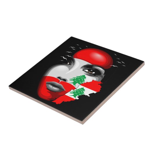 Libanon Vlag en Kaart op het gezicht van het meisj Tegeltje (Zijkant)