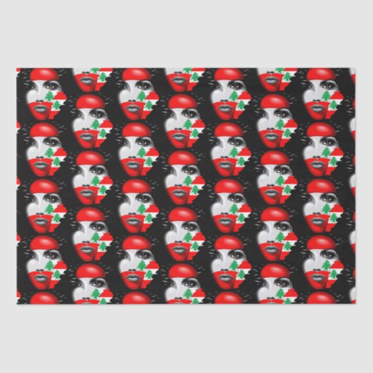 Libanon Vlag en Kaart op het gezicht van het meisj Tissuepapier (Voorkant)