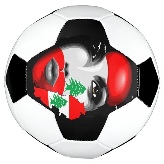 Libanon Vlag en Kaart op het gezicht van het meisj Voetbal (Gedraaid)