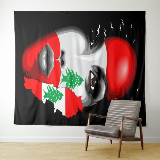 Libanon Vlag en Kaart op het gezicht van het meisj Wandkleed (In Situ (horizontaal))