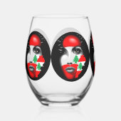 Libanon Vlag en Kaart op het gezicht van het meisj Wijnglas Zonder Voet (Voorkant)