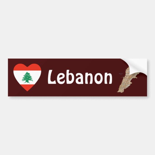 Libanon Vlag Hart + Landkaart Bumpersticker (Voorkant)