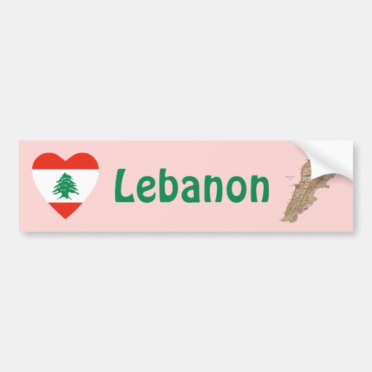 Libanon Vlag Hart + Landkaart Bumpersticker (Voorkant)