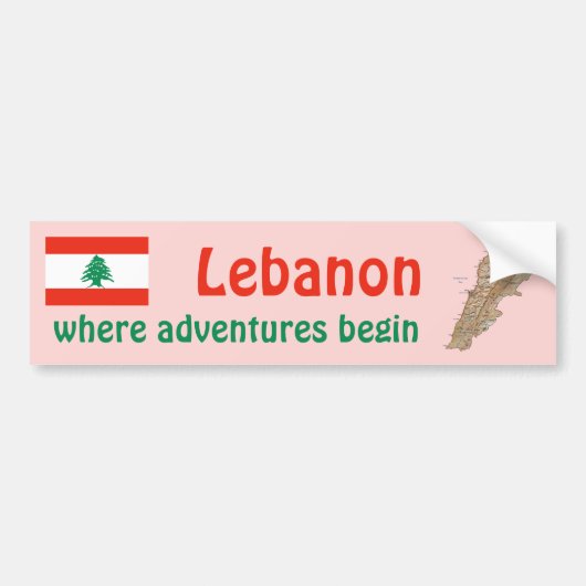 Libanon Vlag + Kaart Bumper Sticker (Voorkant)