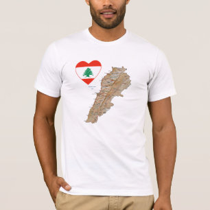 Libanon - Vlaggenhart en -kaart T-Shirt