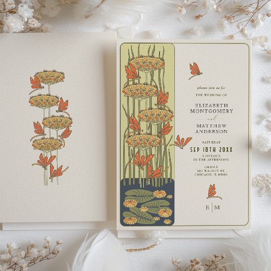 libel belle epoque art nouveau bruiloft kaart