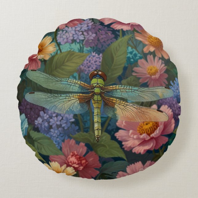  libel boho chique pastel bloementuin rond kussen (Voorkant)