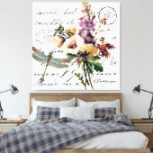 Libel en bloemen canvas afdruk (Insitu (Slaapkamer))