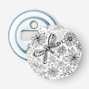 Libel en bloemenkrabbel button flesopener